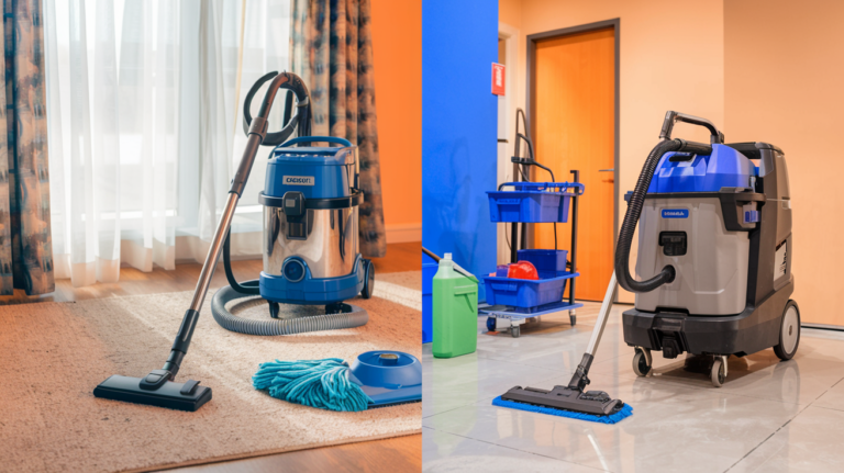 Comparison of two different professional vacuum cleaners indoors