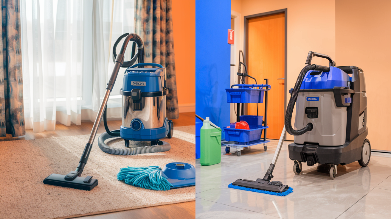 Comparison of two different professional vacuum cleaners indoors